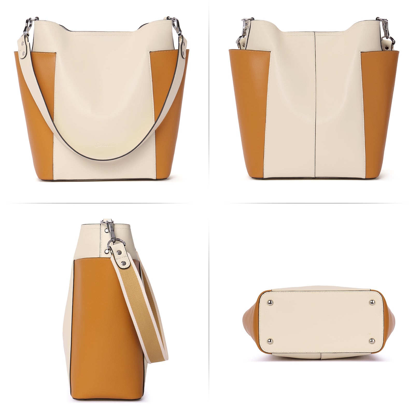 Lotty Functional and Fashionable Buttery Soft Leather Hobo Bag - Beige with Yellow