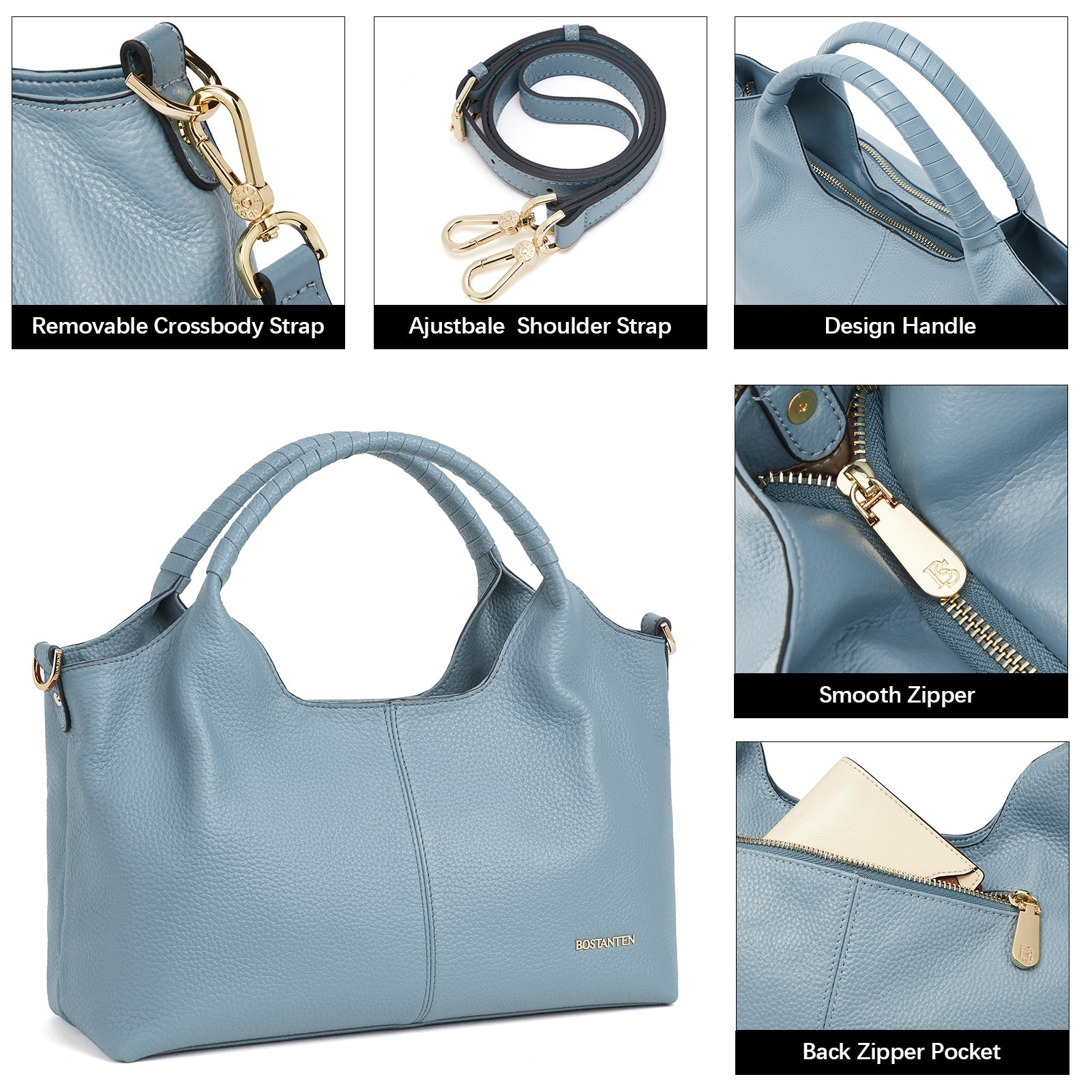 Nevin Genuine Leather Satchel Tote — BLUE