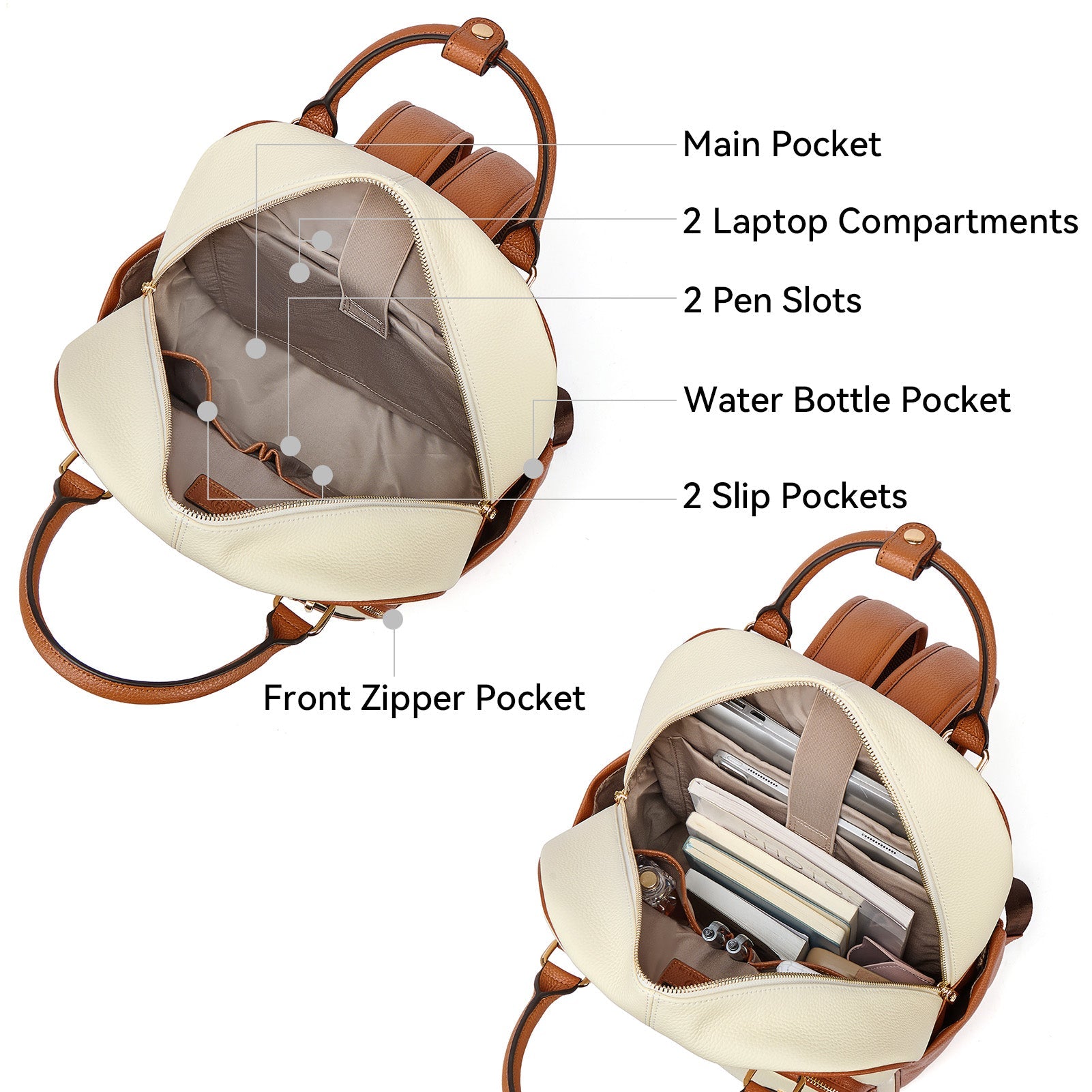 Smart Genuine Leather Laptop Backpack — Expandable Bottle Pocket