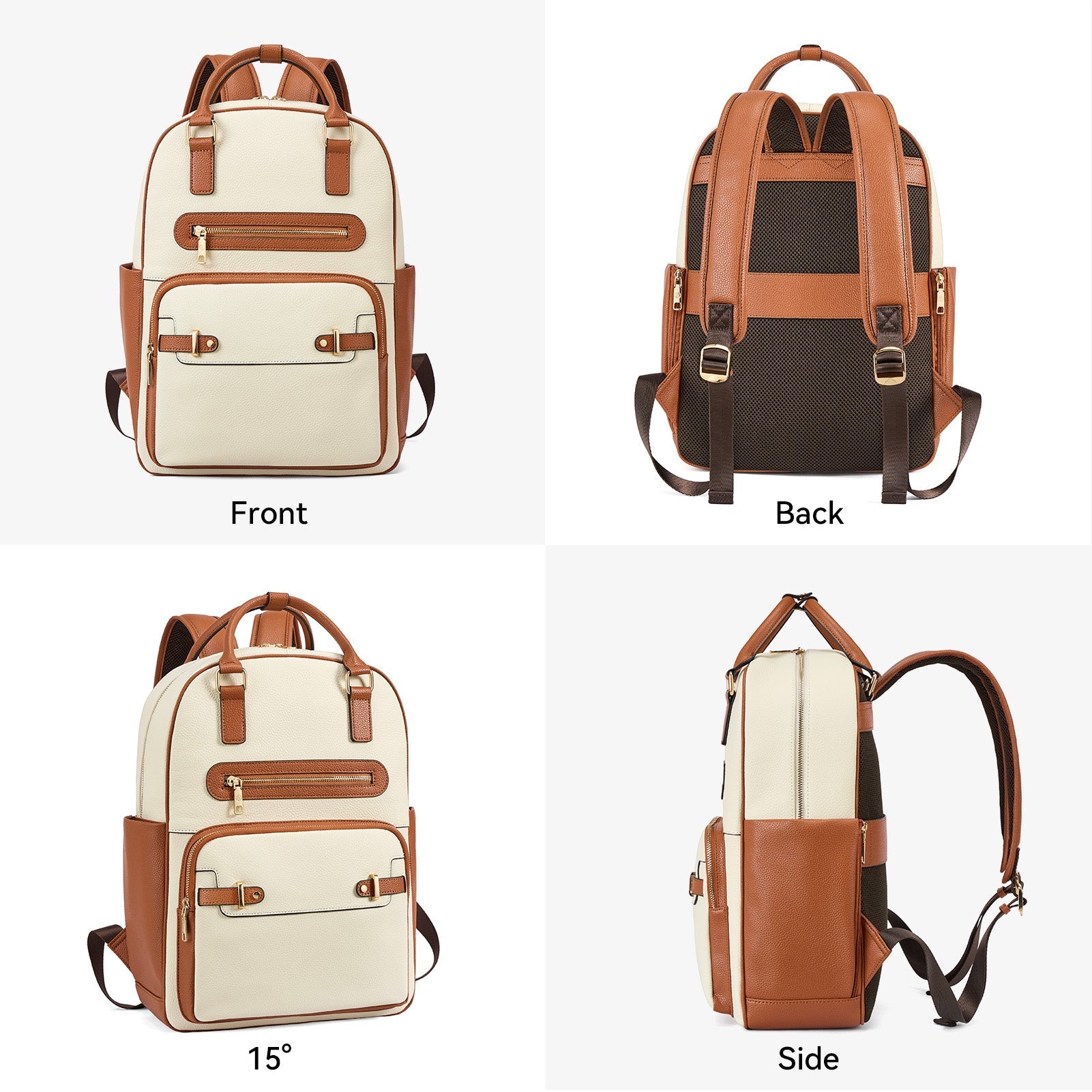 Smart Genuine Leather Laptop Backpack with Expandable Bottle Pocket