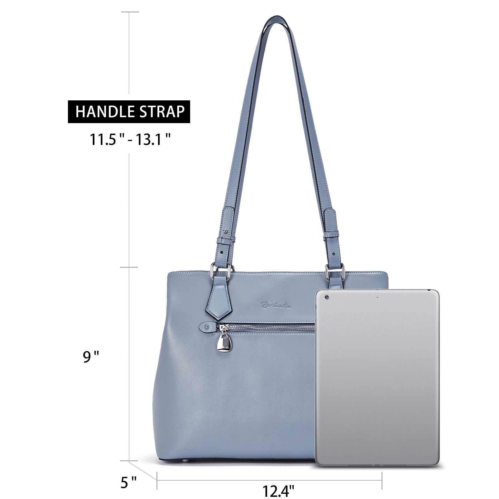 Nevin Structured Leather Shoulder Tote Bag - Front Zipper Pocket