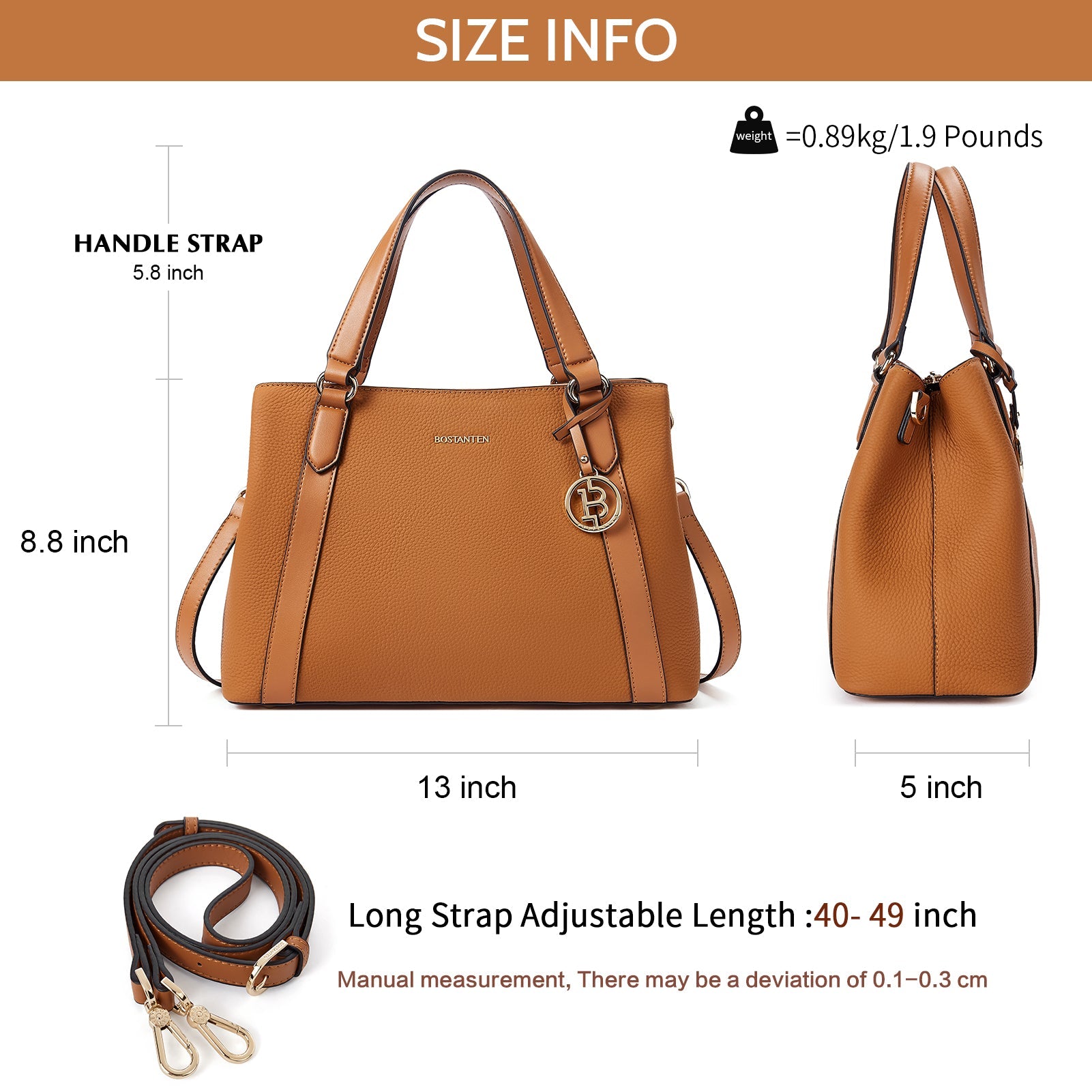 BOSTANTEN Leather Handbags for Women Designer Satchel Purses Top Handle Shoulder Crossbody Bag with Triple Compartment