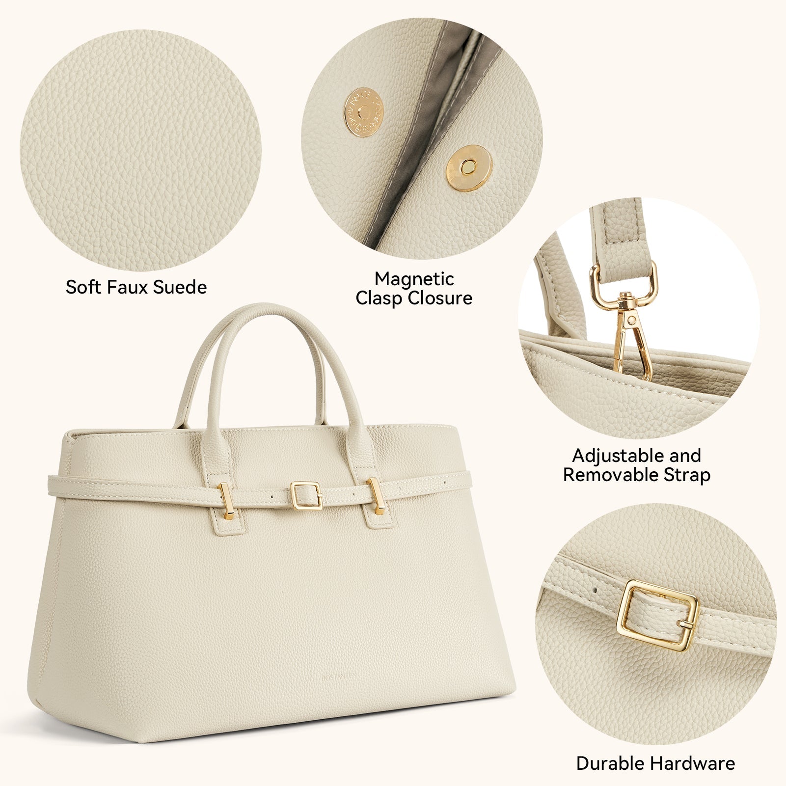 Claire Elegant Suede Top Handle Tote Handbag — DIY-able Outer Belt