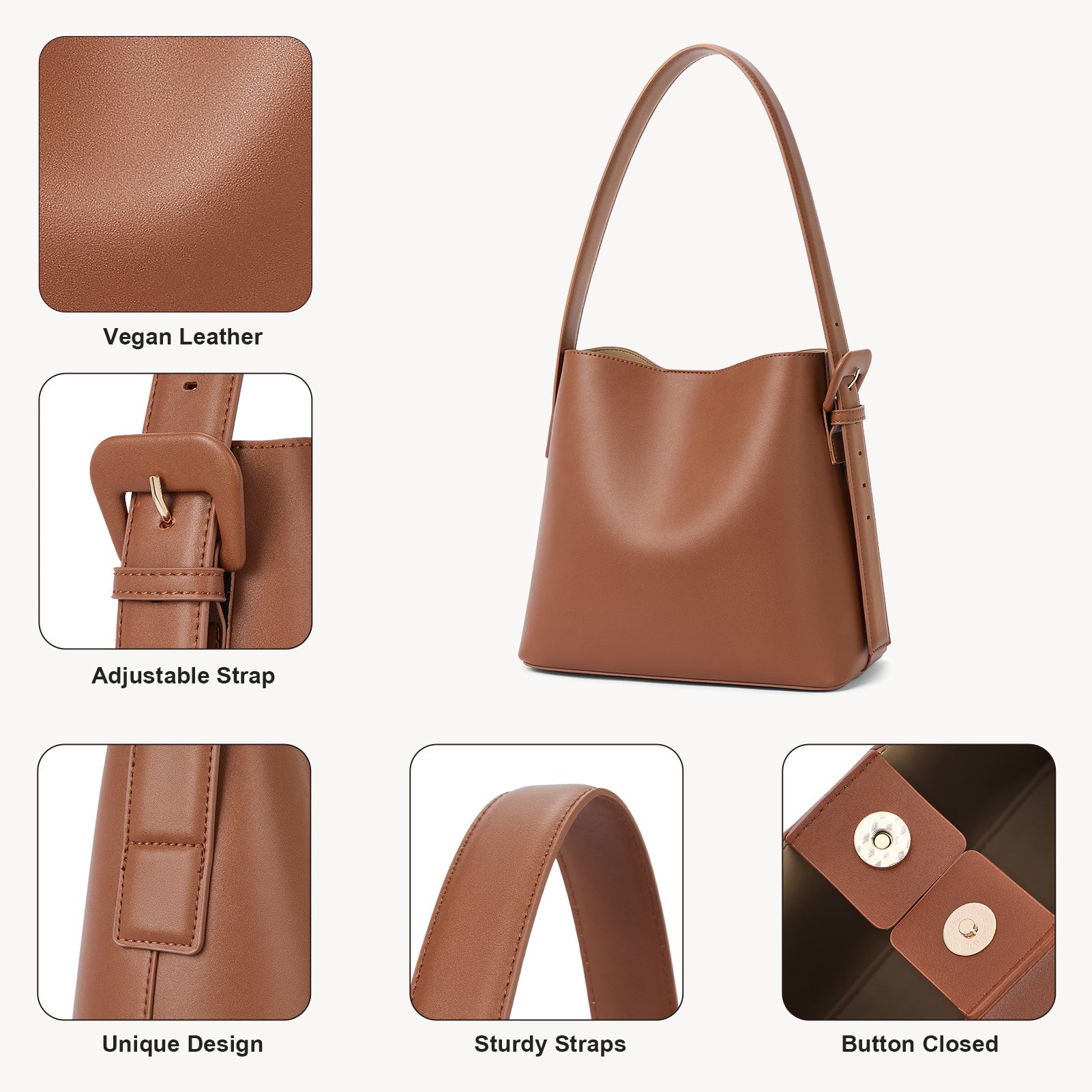 Lotty Soft Leather Chic Bucket Bag — Brown