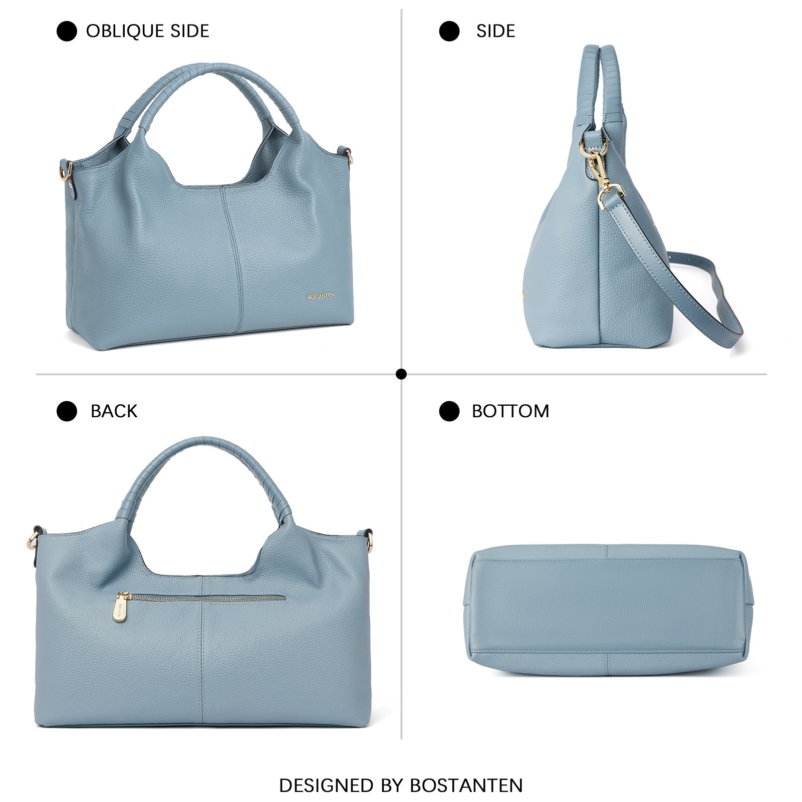 Nevin Genuine Leather Satchel Tote — BLUE