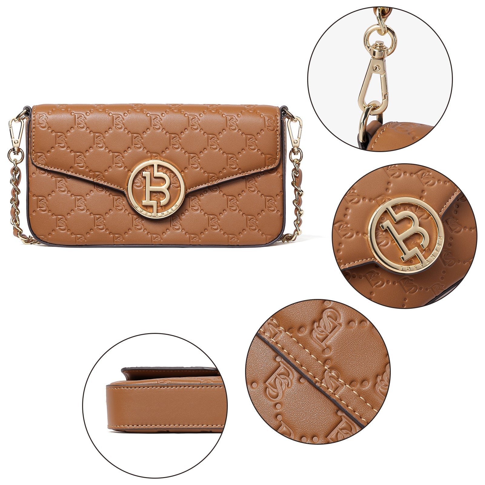 BOSTANTEN Small Crossbody Bags for Women Quilted Leather Designer Shoulder Bag with Chain Strap