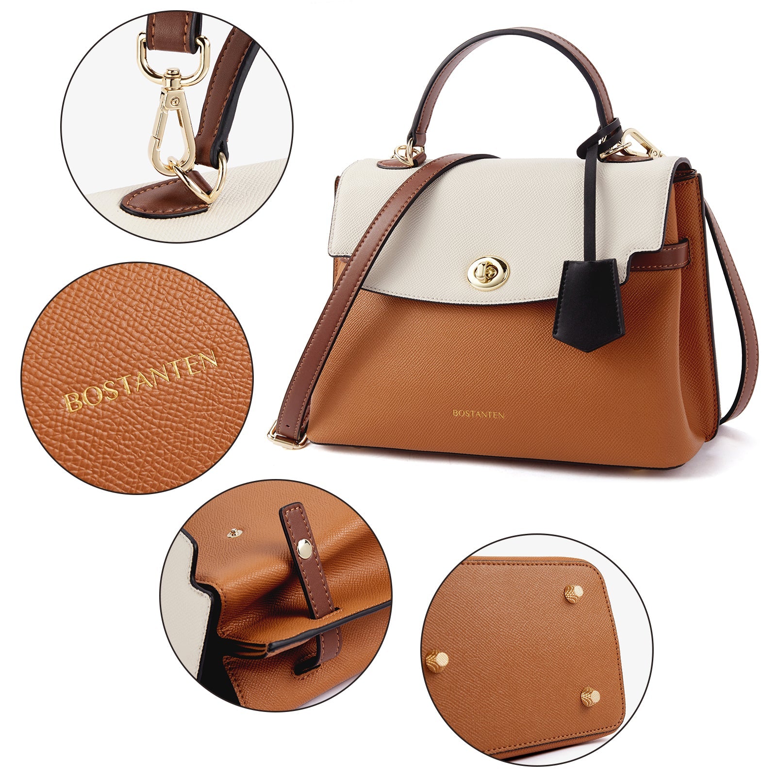 BOSTANTEN Top-handle Handbags for Women Designer Leather Crossbody Satchel Bags Shoulder Tote Purse
