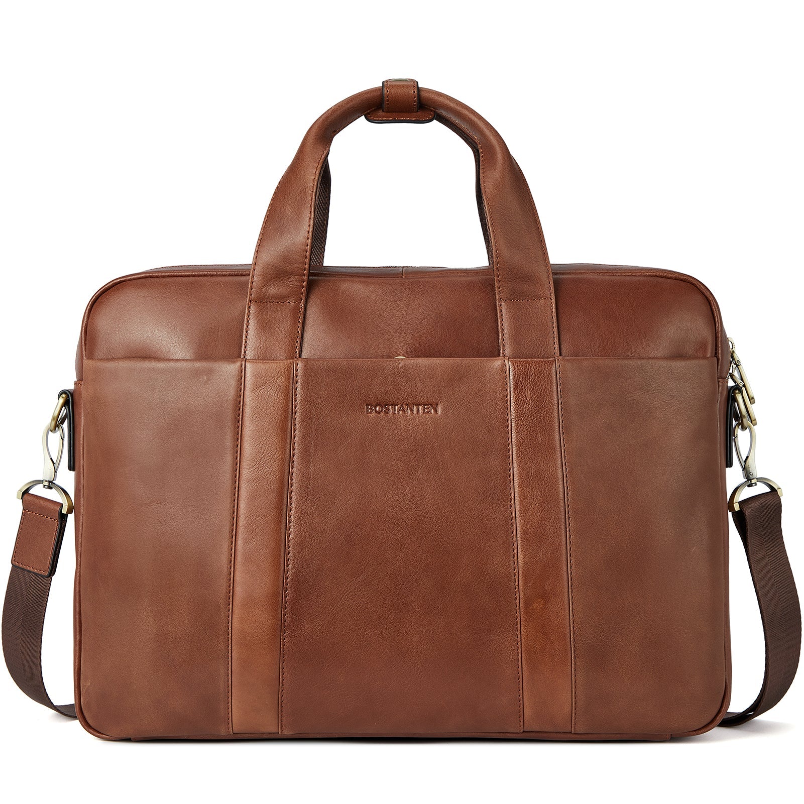 Soft Leather Briefcase with Shoulder Strap for 15.6 inch Laptop - Perfect for Men