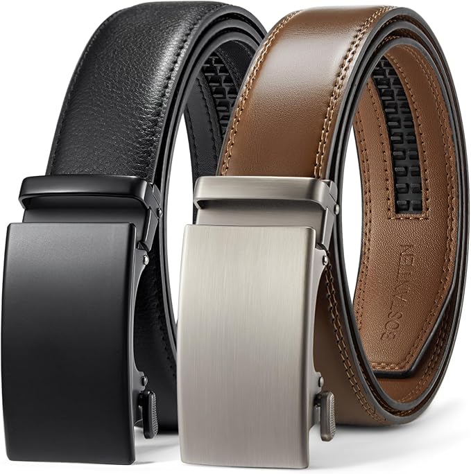 Bostanten Men's Ratchet Belt | 2 Pack Dress Leather Belt
