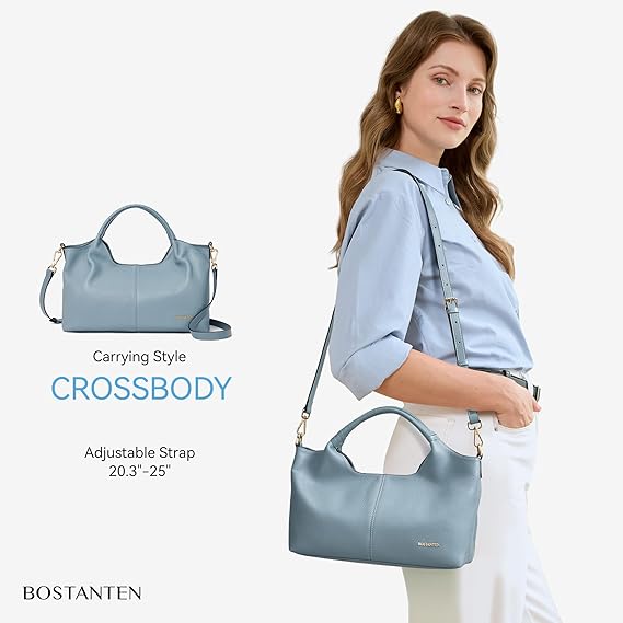Nevin Genuine Leather Satchel Tote — BLUE