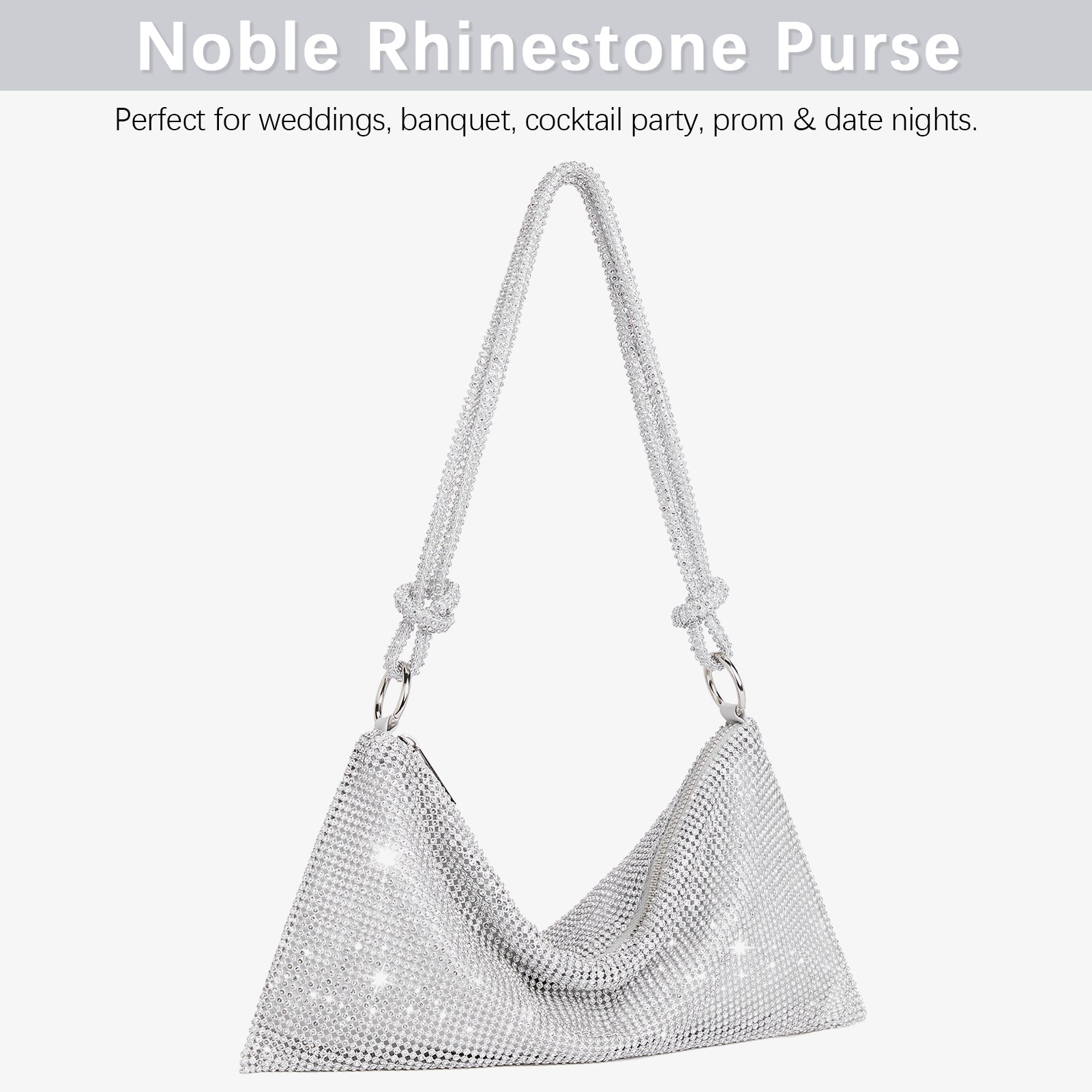 BOSTANTEN Rhinestone Purse Sparkly Bag Silver Diamond Purses for Women Upgrade Evening Prom Rhinestone Handbag Hobo Bag