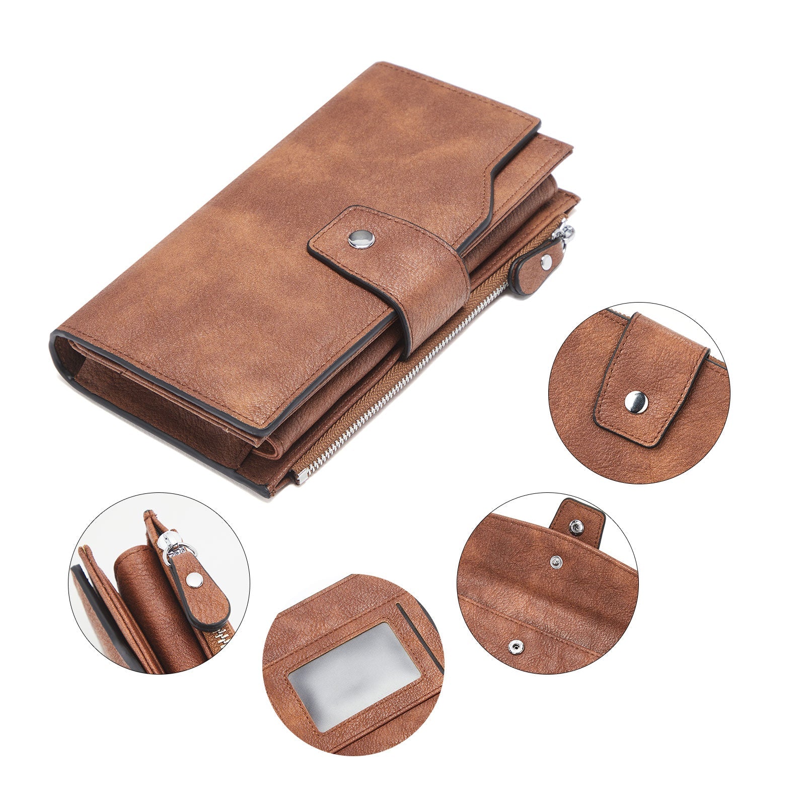 BOSTANTEN Womens Wallet Leather Wallets Large Capacity Cash Cluth Purses Coffee Rough Grain