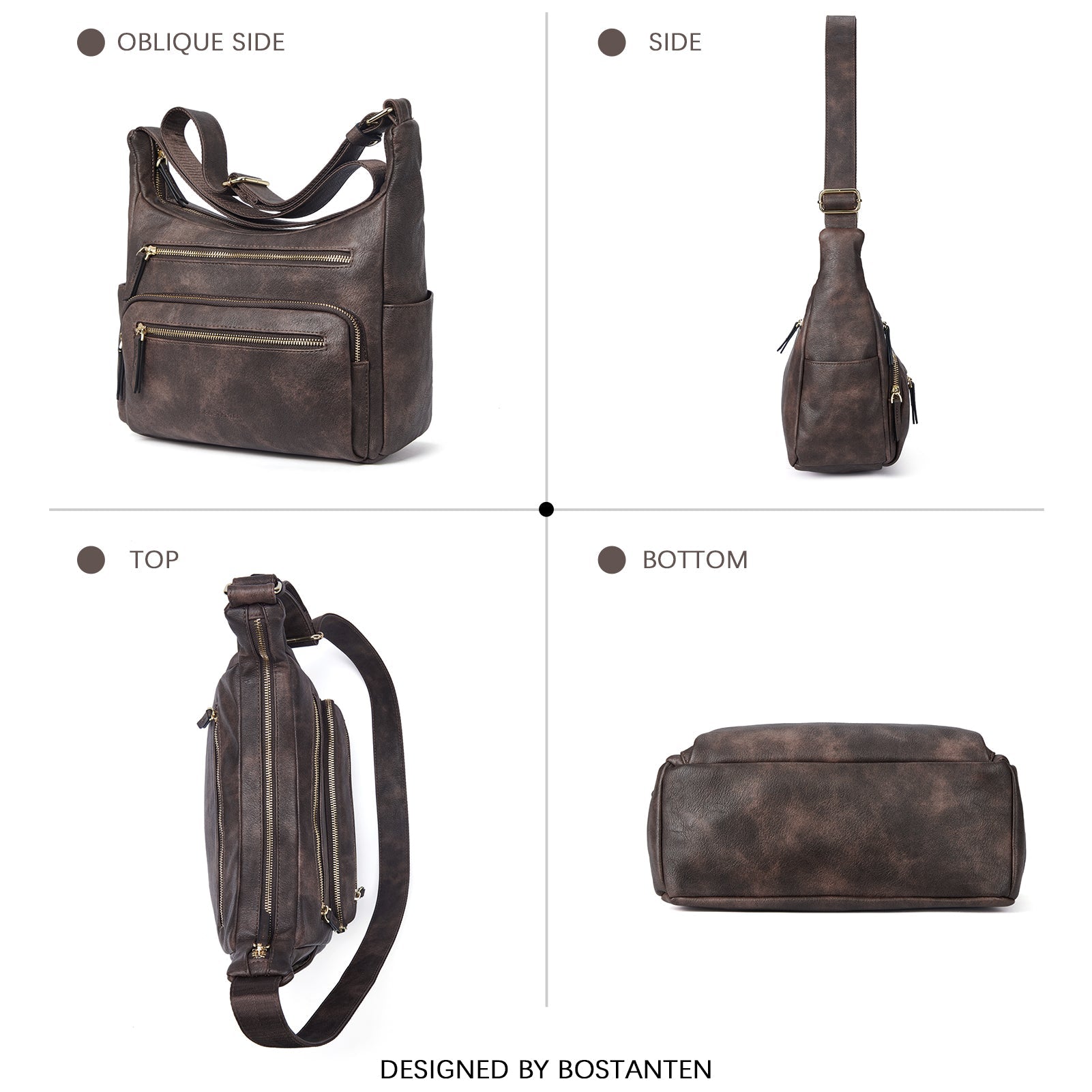 Evelyn Multi Pocket Shoulder Hobo Bag