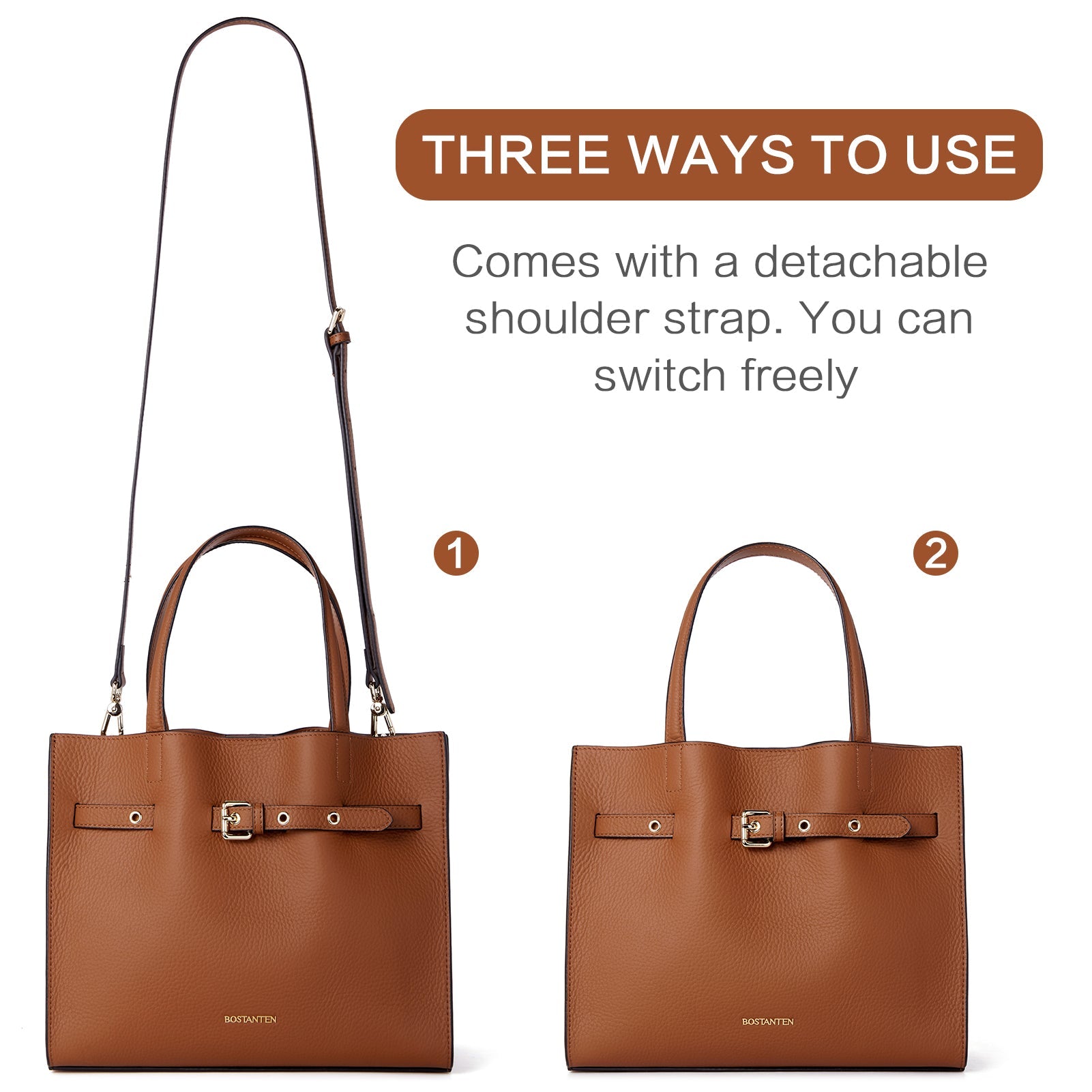 BOSTANTEN Women Handbags Purses Leather Tote Bags Designer Fashion Top Handle Crossbody Bags with Zipper Pouch