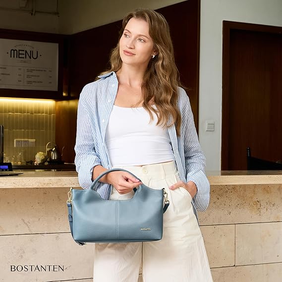 Nevin Genuine Leather Satchel Tote — BLUE