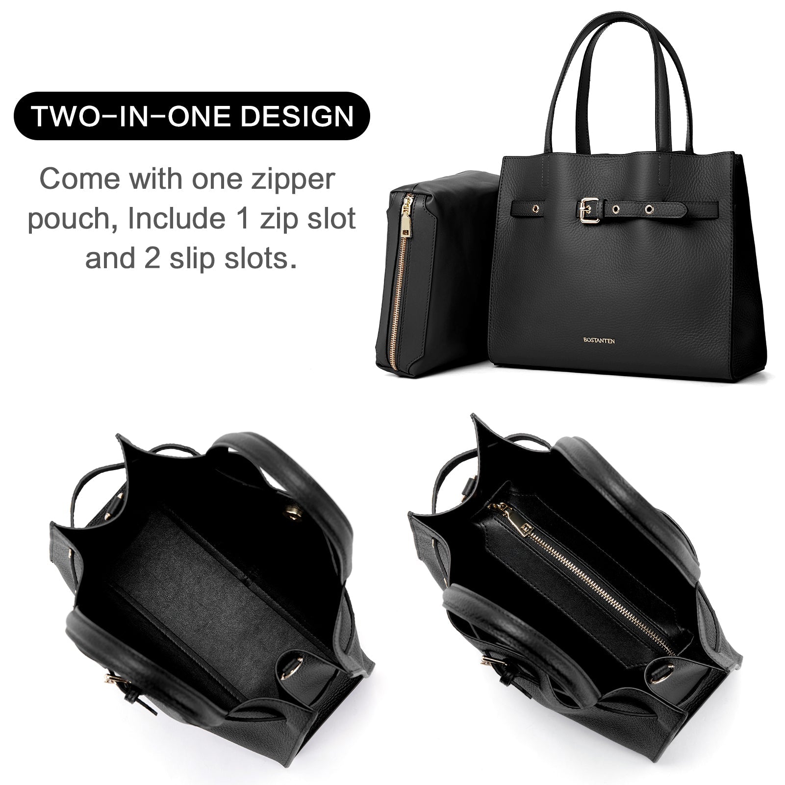 BOSTANTEN Women Handbags Purses Leather Tote Bags Designer Fashion Top Handle Crossbody Bags with Zipper Pouch