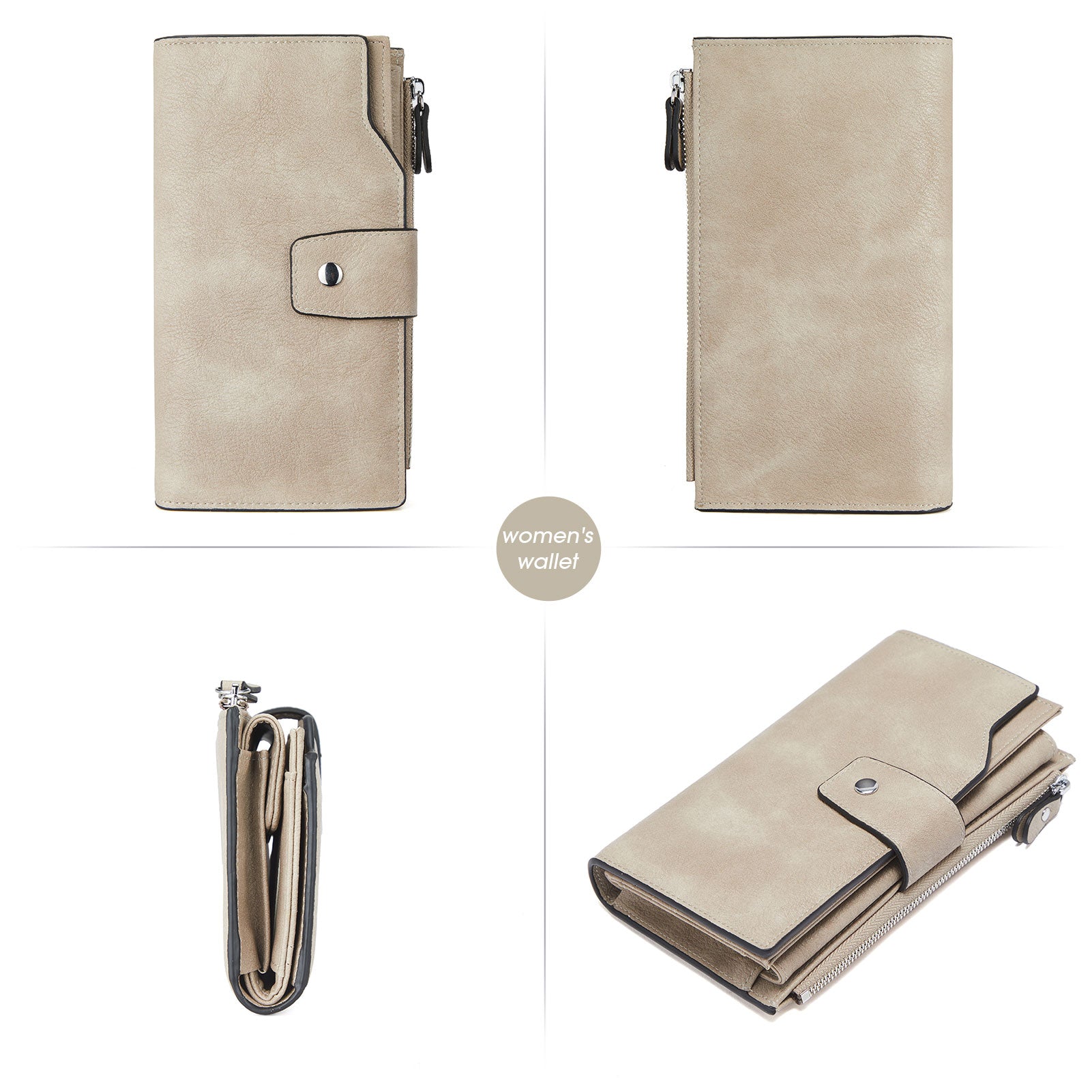 BOSTANTEN Womens Wallet Leather Wallets Large Capacity Cash Cluth Purses Coffee Rough Grain