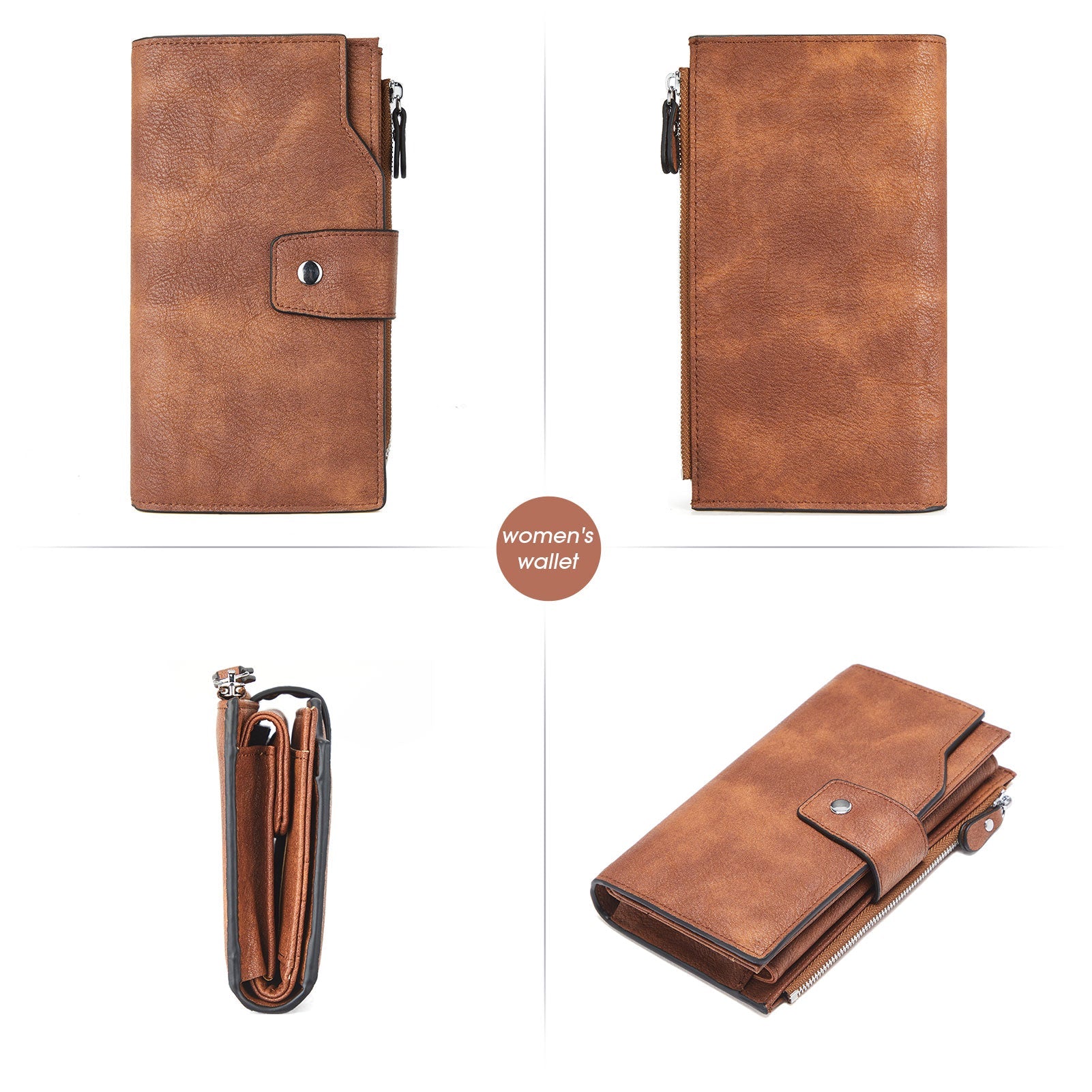 BOSTANTEN Womens Wallet Leather Wallets Large Capacity Cash Cluth Purses Coffee Rough Grain