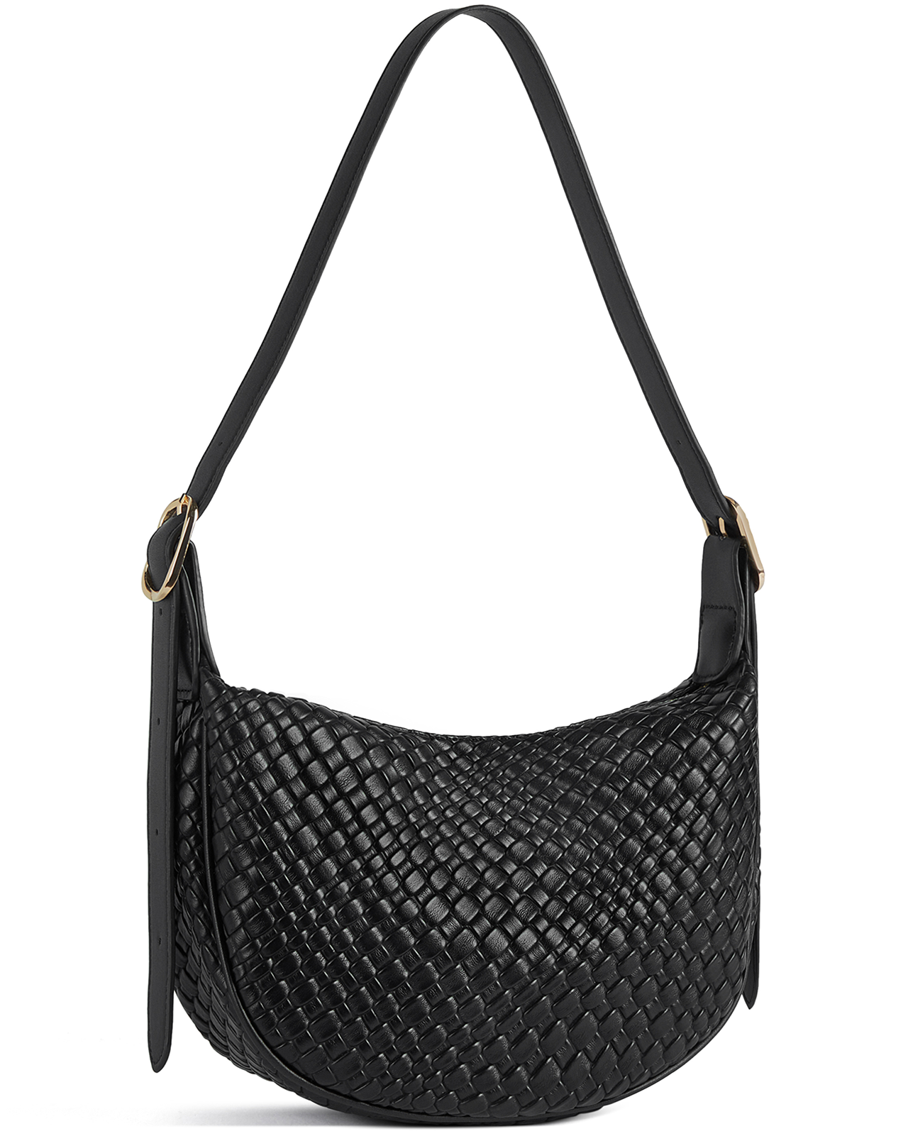 KWELI Woven Leather Half Moon Shoulder Bag