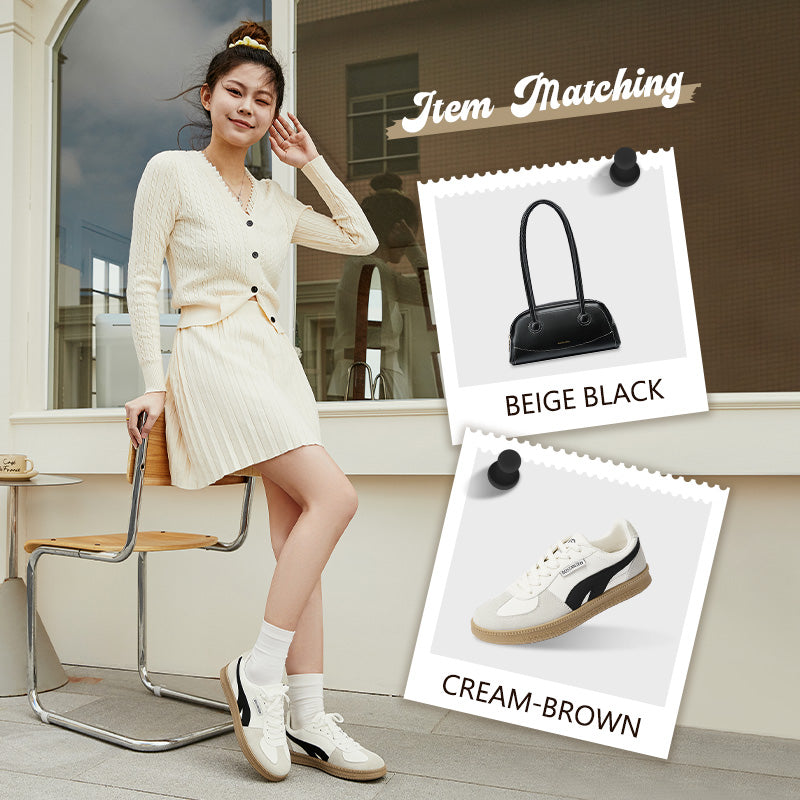 [Christy Shoes] BOSTANTEN Shoes Sneakers Lightweight and Comfortable – Design Casual Anti-slip Color Cream & Black